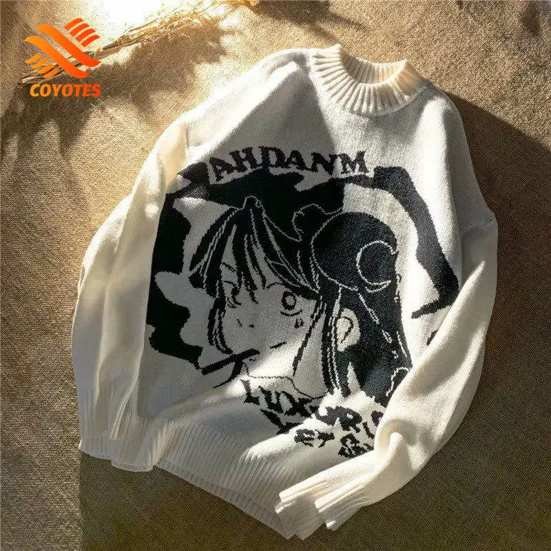 

COYOTES Mens Sweaters Womens Pullovers Anime Cartoon O-neck Sweater Autumn Winter Cute Couple Harajuku Jumpers