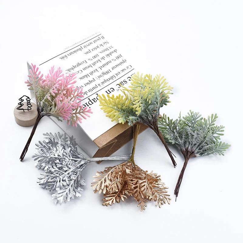 10 шт. золотые и серебряные рождественские листовые искусственные растения