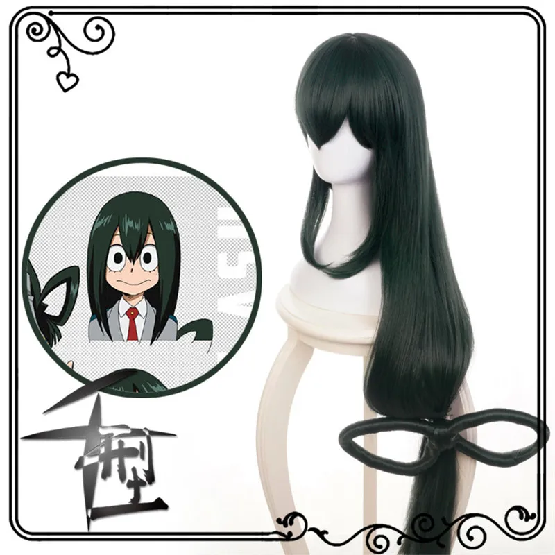 Женский парик для косплея Boku no Hero academic Tsuyu Asui длинные темно зеленые синтетические