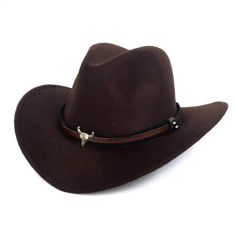 

West Cowboy Hat Fashion Imitation Wool Felt Metal Bull Head Decoration Sombrero Western Men Women Cap