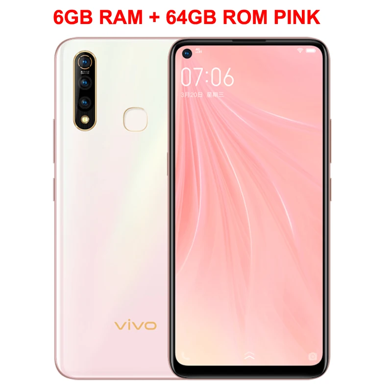 Pink 6GB 64GB Мобильный телефон vivo Z5x, 6,53 дюймов, экран, 4 Гб ОЗУ, 64 Гб ПЗУ, Восьмиядерный процессор Snapdragon710, Android 9, 5000 мАч, смартфон с функцией распознавания лица - Цвет: Pink 6GB 64GB