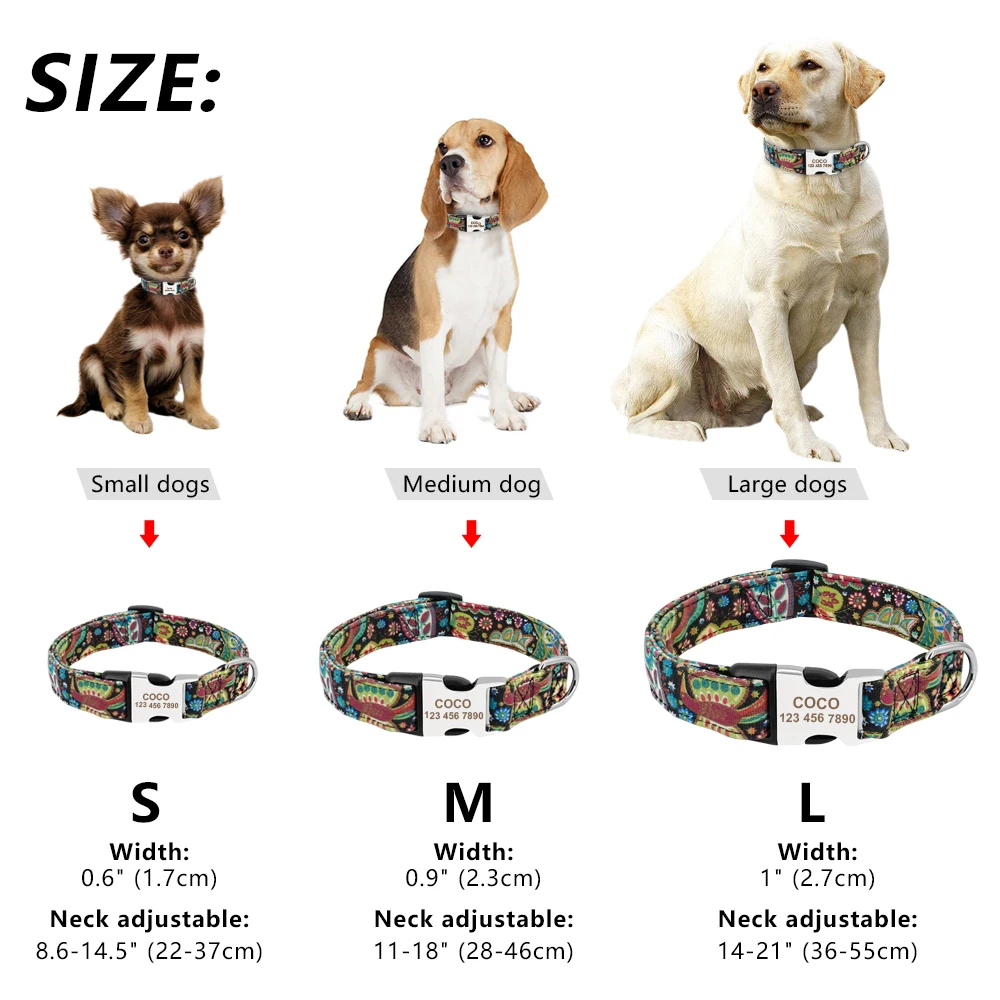 

Custom Dog Collar Personalized Nylon Pet Dog Tag Collar Small Collars Dogs Engraved Nameplate Adjustable ID Large For Puppy