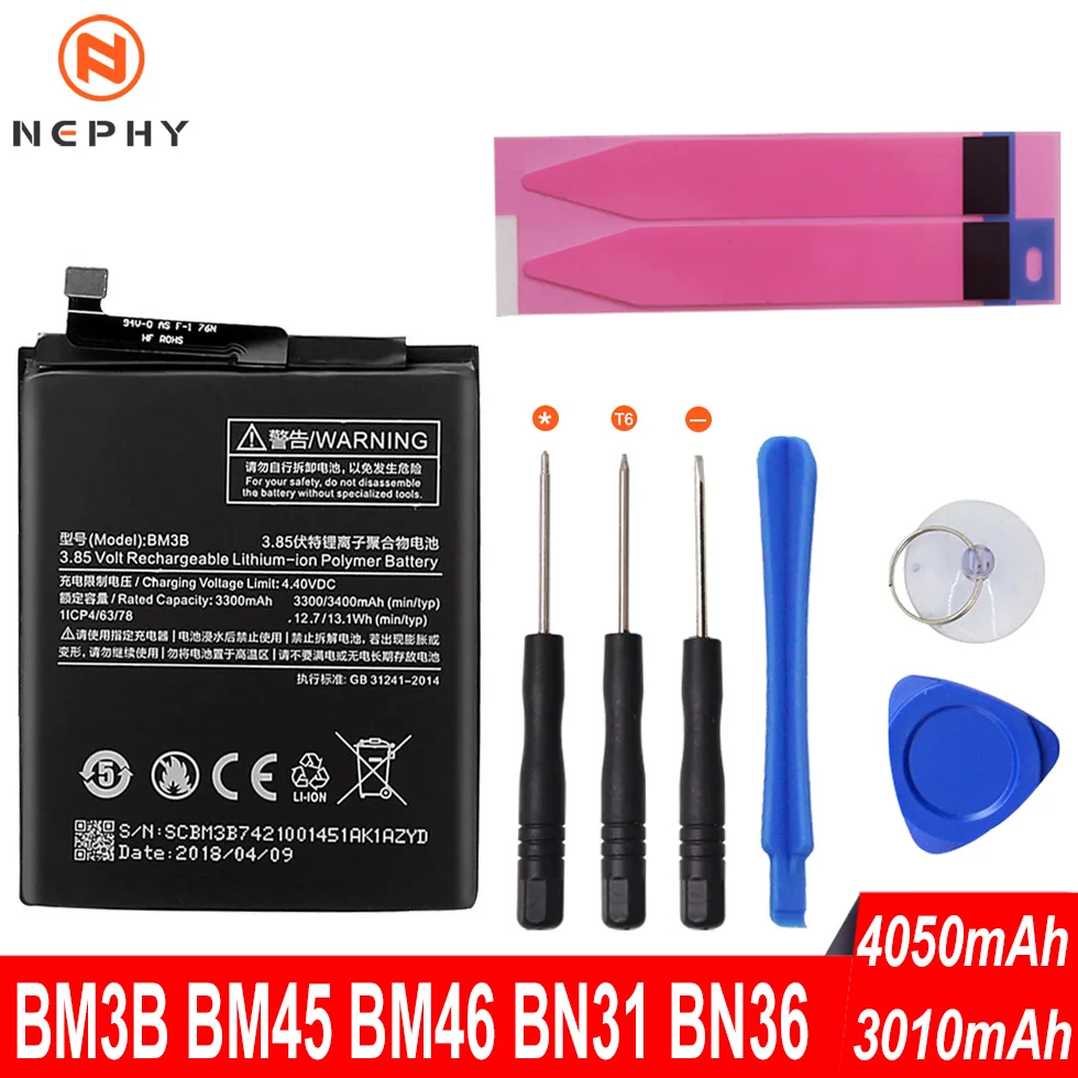 Аккумулятор для телефона Nephy BM3B BM45 BM46 BN31 BN36 Xiaomi Mi Mix 2 2S A1 A2 5X 6X Redmi S2 Note 3 5A Pro сменные