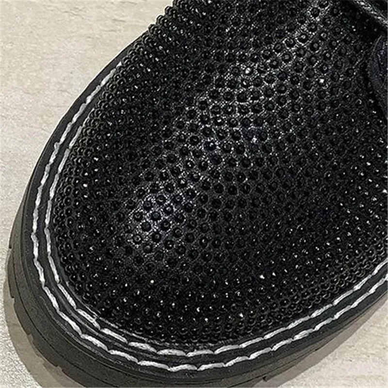 Fashion Sexy Women's Lace-Up Knees High Long Boots Bling Rhinestone Leather Platform Martin Boots Black Silver Zapatos Drop Ship