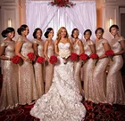 Женское длинное платье подружки невесты, элегантное розовое золотистое платье с О-образным вырезом, блестками и открытой молнией на спине