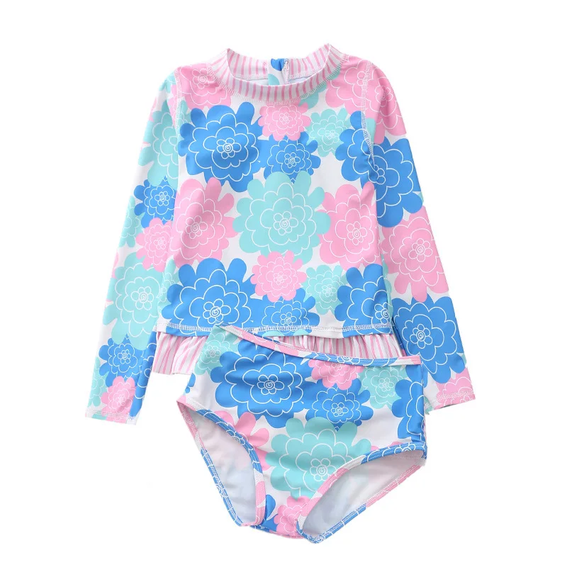 blue flower Коллекция года, купальный костюм из двух предметов для девочек, Ins, купальник с фламинго для девочек возрастом от 2 до 10 лет, детский купальный костюм с ананасом, пляжная одежда для детей, CZ974 - Цвет: blue flower