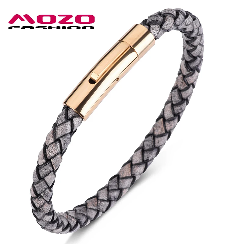 

Fashion Bangle Men Bracelet Retro Leather Stainless Steel Gold Snap Button Casual Women Jewelry