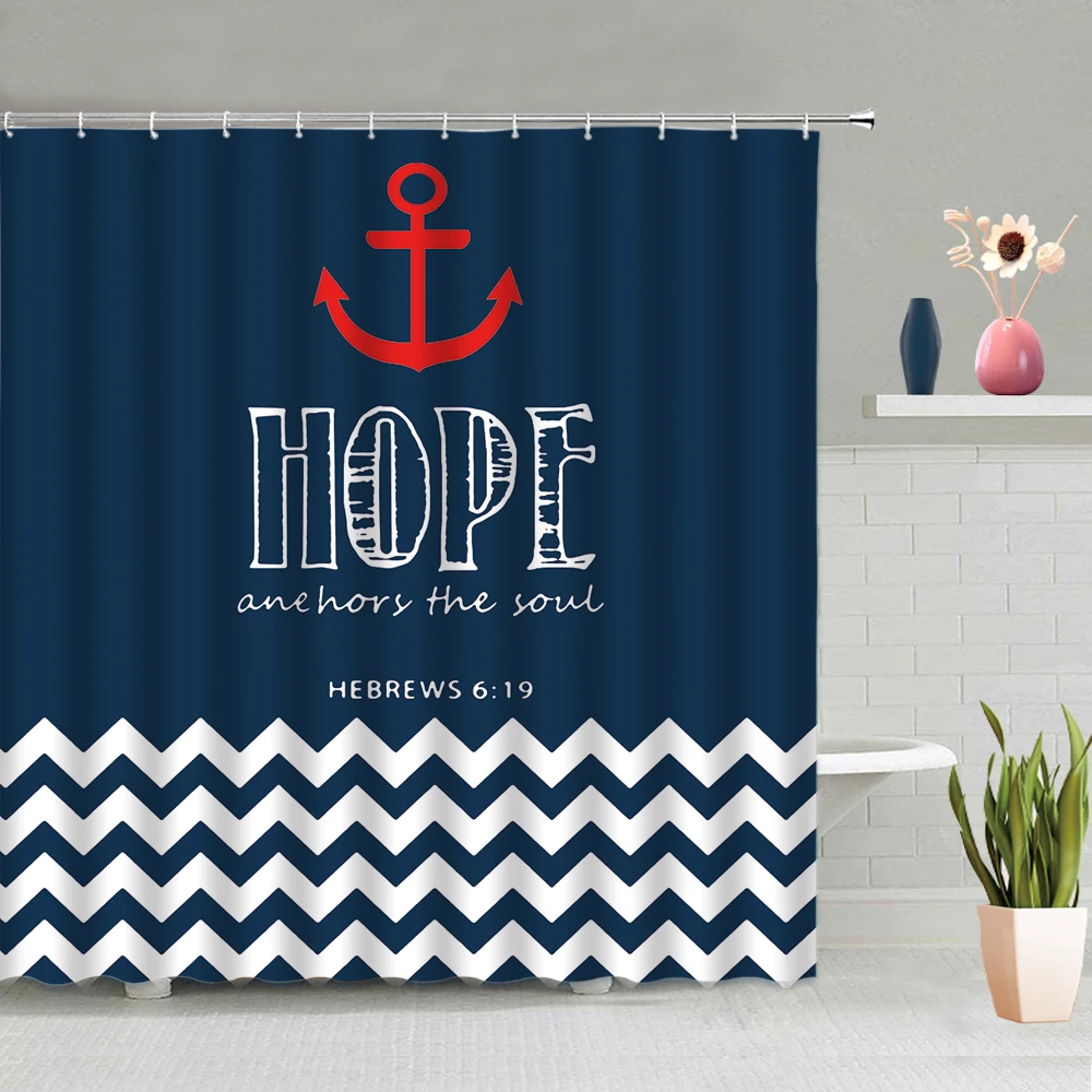 

Nautical Shower Curtain Retro Color Wood Board Anchor Background Cloth Bathtub Decor Screen Hanging Curtains Washable With Hook
