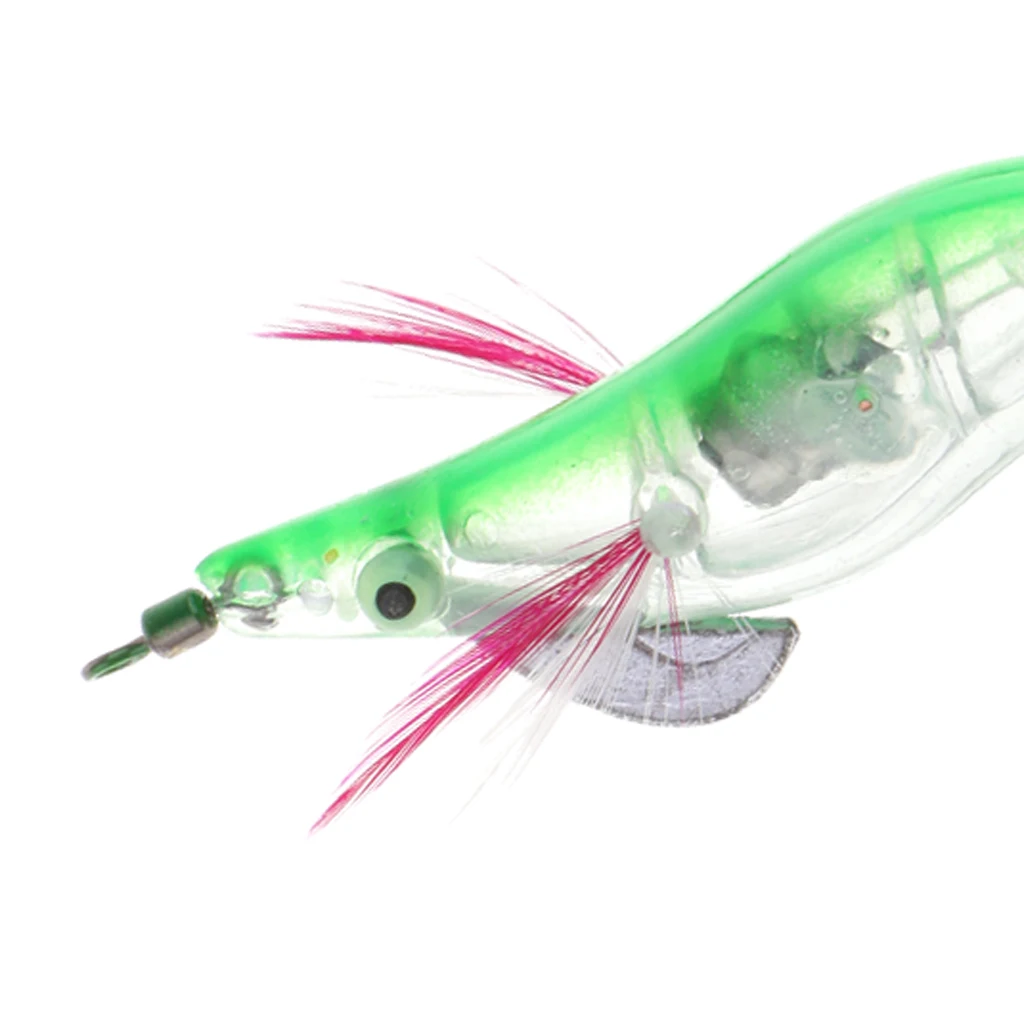 

PVC Simulation Green Shrimp Squid Jigs Squid Fishing Hook with Noctilucent Tail & 3D Eye