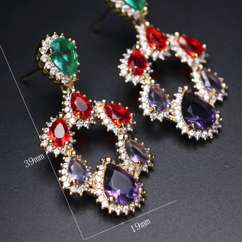 

Vintage Water Drop Flower Big Dangle Earrings For Women Shiny Cubic Zirconia Stone Crystal Luxury Large Earring Wedding Jewelry