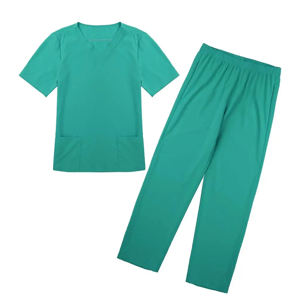Teal Green Медицинская рабочая одежда для женщин одежда Игровой Набор доктора Скраб Униформа медсестры Больничная одежда топ и брюки Лаборатория Клиника медицинская одежда - Цвет: Teal Green