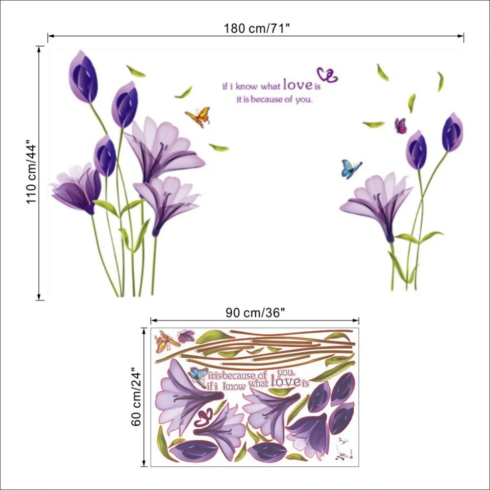 

Lily Flowers Wall Decals Removable Diy Butterfly Flower Vines Art Decor Wall Stickers Murals For Living Room Tv Background