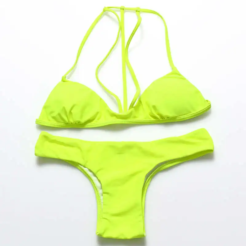 

COSPOT Solid Bandage Bikini Set Women Sexy High Cut Bathing Suit Swimsuit Low Waist Halter Top Swimwear Summer Beachwear Biquini