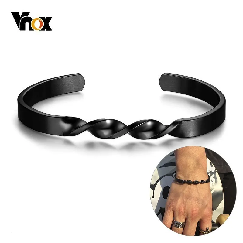 Vnox витой нержавеющей стали Открытый браслет для мужчин женщин полированный
