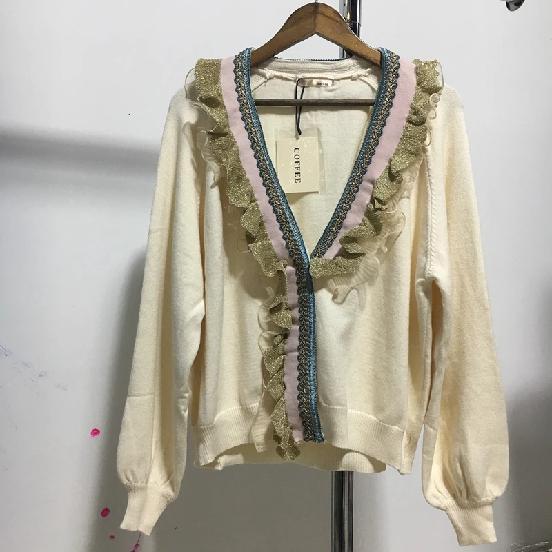 Вязаный кардиган дикий гриб вязаный в Корейском стиле с цветными кружевами новая