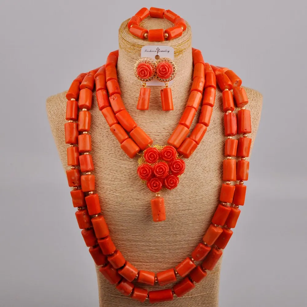Великолепный оранжевый нигерийский коралловый бисер Африканский комплект