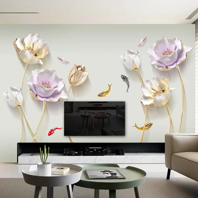 

3D Tulip Flower Wallpaper Wall Sticker for Living Room Bedroom Bathroom Home Decor Wall Decoration Poster Self-adhesive