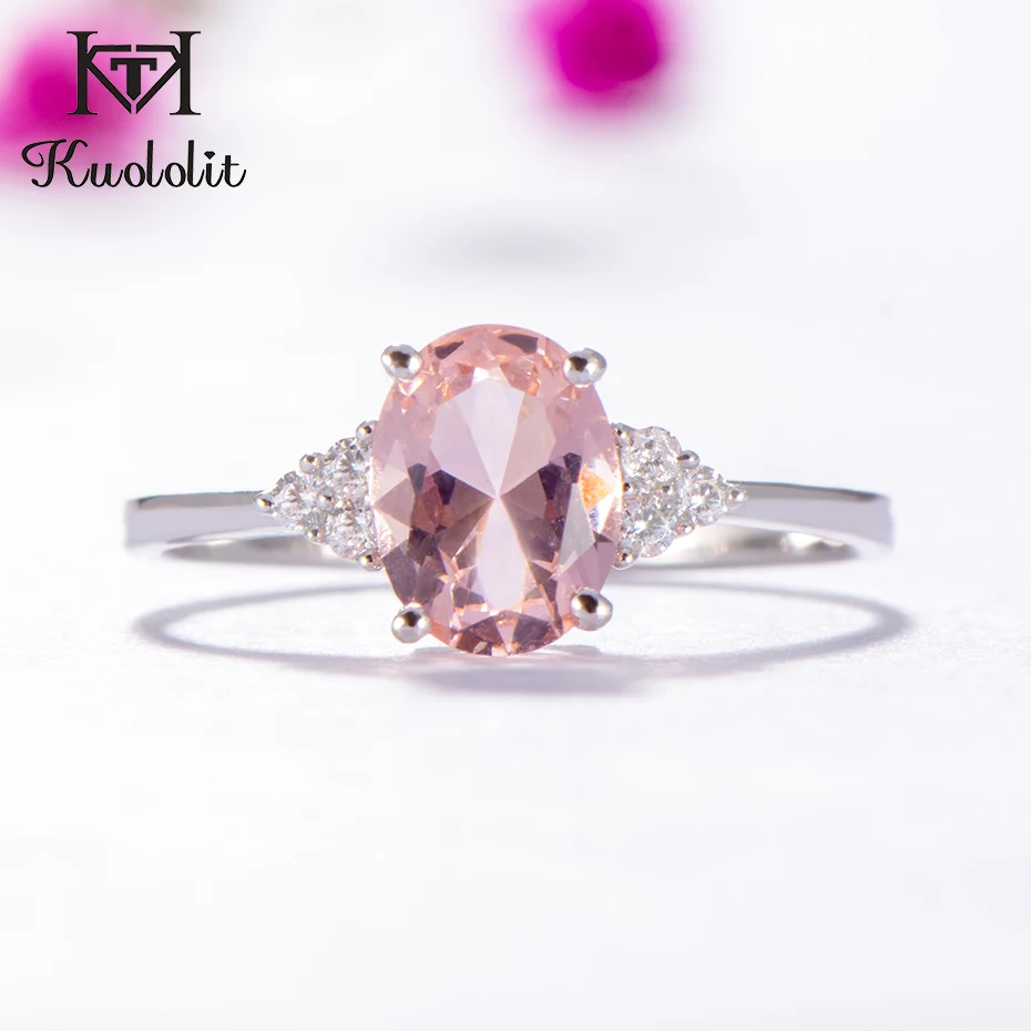 Morganite Kuolit морганит драгоценный камень кольцо для женщин Твердые 925 пробы серебро создан розовый камень свадебные обручение ювелирные украшения - Цвет камня: Morganite