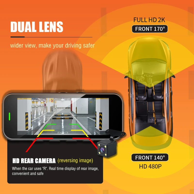 $63.80 Dual Lens Dash Cam 2K Car DVR 1080P Support Rear Cam View Recorder Night Vision Car Camera 24H Parking 3.16 In Ips