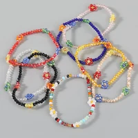 high quality glass bead handmade daisy flower elastic bangle bracelet for women bohemian simple colorful beads stretch bracelet