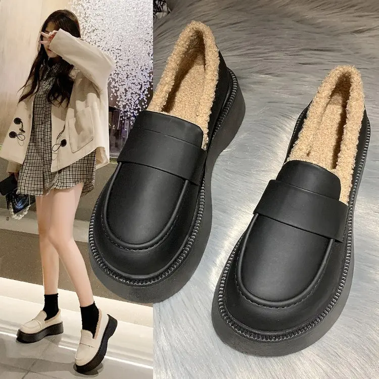 

Классические туфли-оксфорды в стиле ретро, Женские Модные Стильные лоферы на платформе, повседневные зимние бархатные туфли на плоской под...