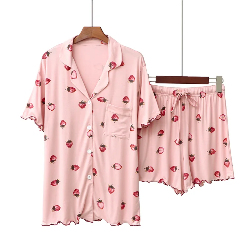 

Soft Modal Ladies Korean Style Pajamas Set Women Sleepwear Summer Thin Comfortable Short-Sleeve Pigiama Donna Homewear