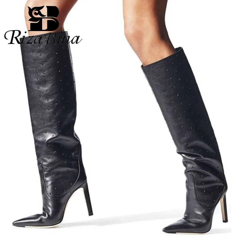 RIZABINA/пикантные сапоги до колена с острым носком теплая зимняя обувь из