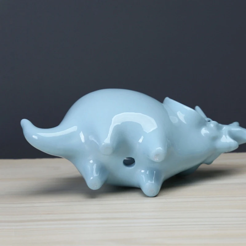 

Ceramic Triceratops Flowerpot With Tray Creative Dinosaur Flowerpot Succulent Garden Desktop Decoration-White