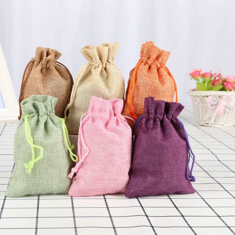

50PCS Geometric Candy color Drawstring Cotton Linen Storage Bag Gift Candy Tea Jewelry Organizer Makeup Cosmetic Coins keys Bags