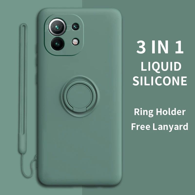 

Luxury Liquid Silicone phone Case For Xiaomi Mi 11 10 10T lite Redmi Note 9 Pro Max K30 K40 Poco F2 Pro X3 pro NFC Ring Holder