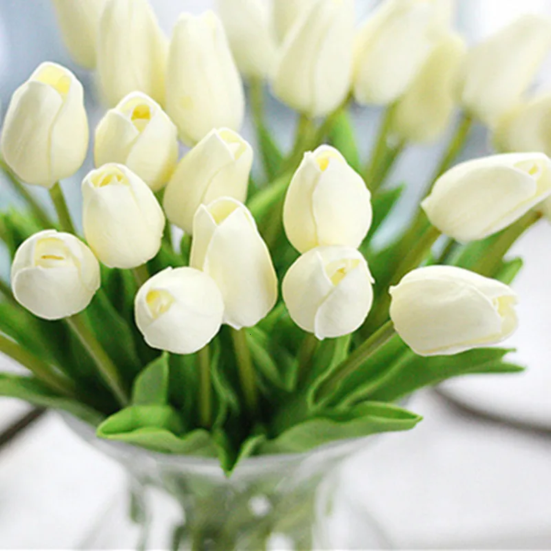10pcs MilkWhite 10 шт. красивые настоящие на ощупь цветы латексные тюльпаны искусственный букет поддельный цветок Свадебный букет декоративные цветы для свадьбы - Цвет: 10pcs MilkWhite