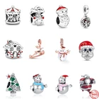 Блестящая бусина-Шарм для рождественской елки, оленя, снеговика, для браслета Пандоры из серебра 925 пробы, для самостоятельного изготовления ювелирных изделий, подарок для женщин