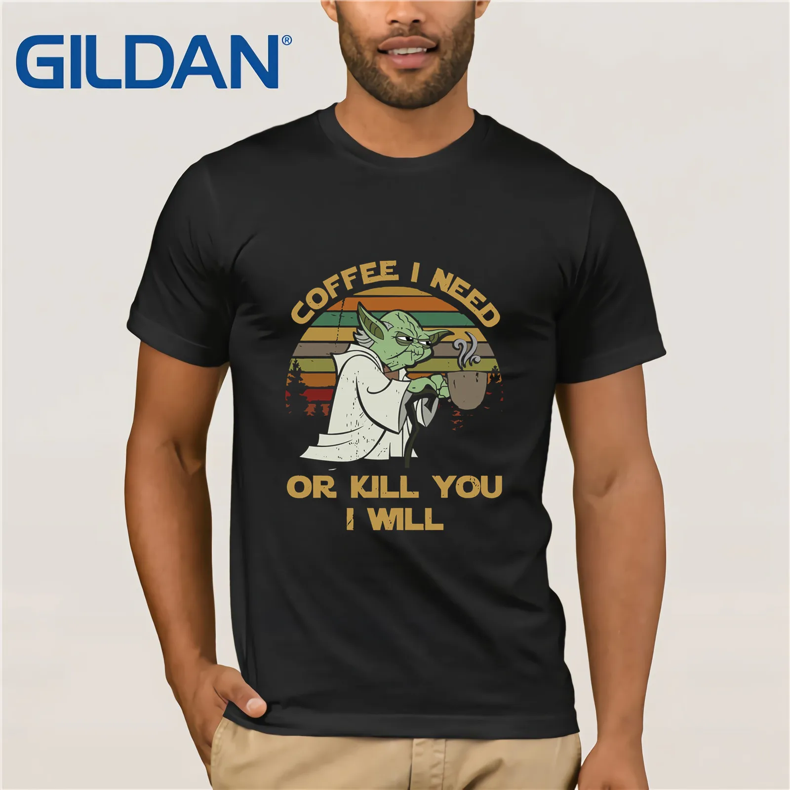 Yoda coffee I Need Or Kill You Will vintage Футболка мужская футболка с коротким рукавом|Мужские