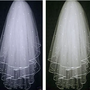 Недорогая свадебная фата Velos de Noiva с трехслойным ленточным краем и жемчугом, фата свадебная трехслойная 2022