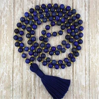 8mm natural lazuli gemstone mala necklace 108 beads tassel bless lucky energy healing meditation chakas