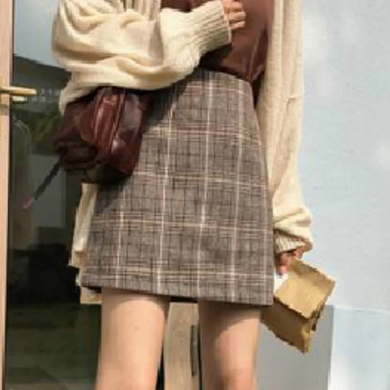 

Клетчатые Женские винтажные Ретро Юбки в стиле ампир корейская модная повседневная женская одежда Harajuku Женская Удобная популярная мини-юб...