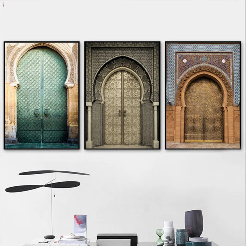 Moroccan Door Wall Art Arabic Calligraphy Canvas Panting Islamic Architecture Poster Print Pictures Boho Decor Gift | Дом и сад
