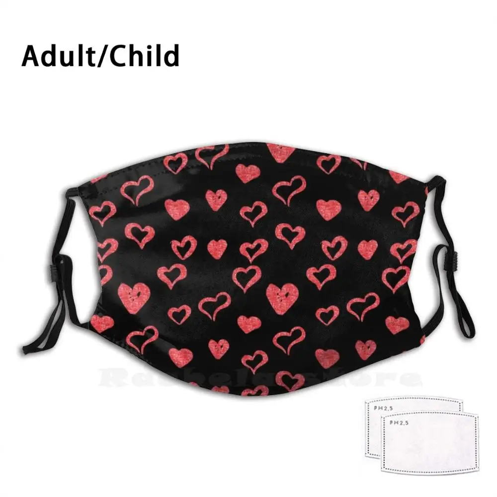 

Cute Red Heart Doodle Pattern Funny Print Reusable Pm2.1669 Filter Face Mask Heart Love Red Cute Pattern Girls Set Patterns