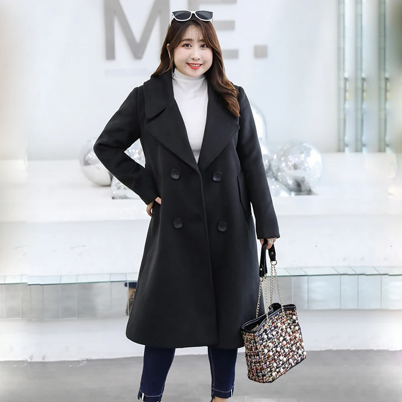Женское шерстяное пальто длинное с поясом верхняя одежда больших размеров 4XL 5XL