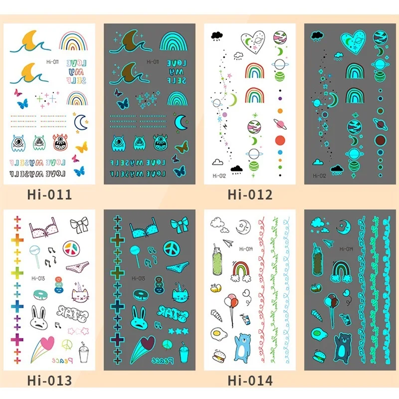 15 видов милая маленькая синяя светящаяся временная татуировка наклейка на лицо