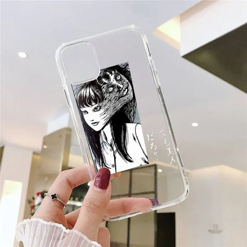 

Junji Ito Tees Horror Comic Phone Case Transparent for iPhone 6 7 8 11 12 s mini pro X XS XR MAX Plus SE cover funda shell