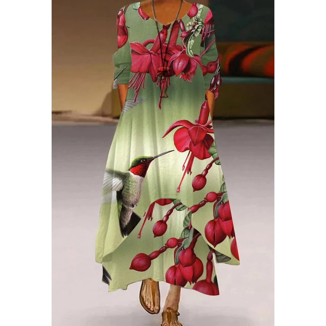 Элегантные платья с 3D принтом цветов и птиц женское богемное вечернее платье