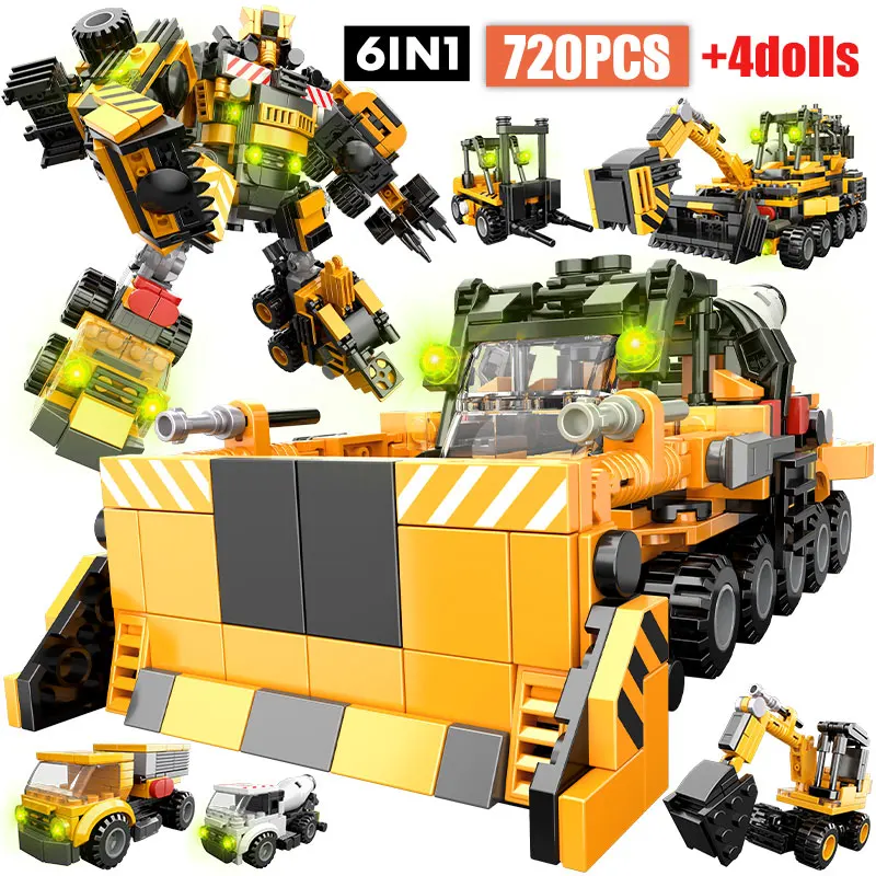 

Городской технический экскаватор-трансформер 6 в 1, Инженерная машина, робот, строительные блоки, самодельные автомобили, фигурки, кирпичи, и...