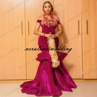aso ebi prom dress mermaid off shoulder appliques lace african girl evening party gowns long vestidos de gala