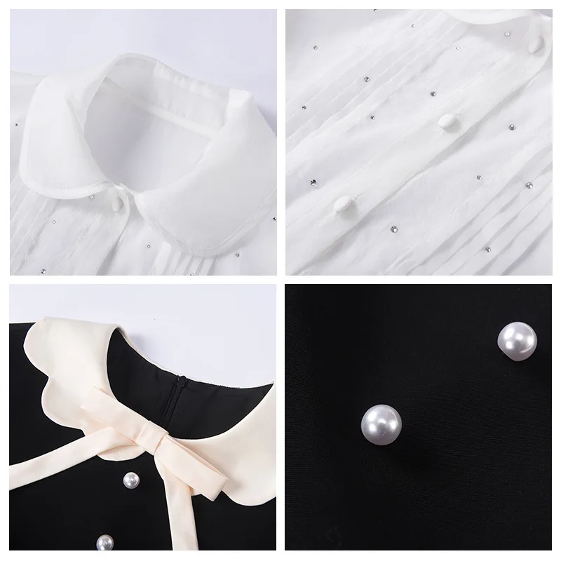 

Sleeveless Black Dress Women 2021 High Fashion Tank Dress Cute Peter Pan Collar Bow Pearl Buttons A Line Short Mini Dress Robes