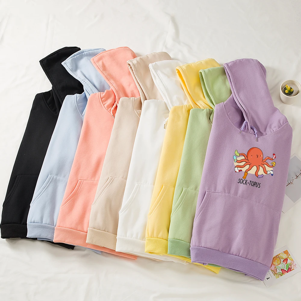 Худи женское оверсайз с принтом осьминога хлопковый пуловер в стиле Харадзюку