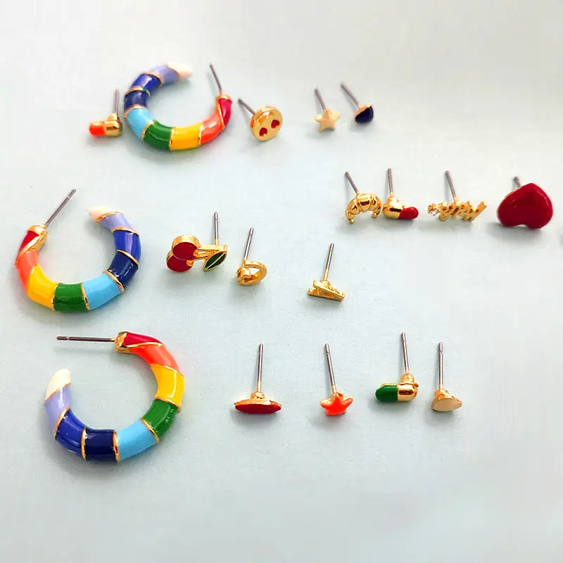 JJFOUCS 5 шт./компл. капли масла сердце с фруктами губ звезд серьги набор для Для