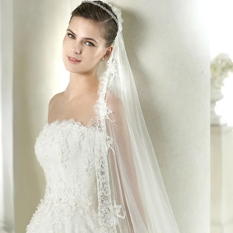 Фата свадебная Длинная с гребнем однослойная цвета слоновой кости свадебные