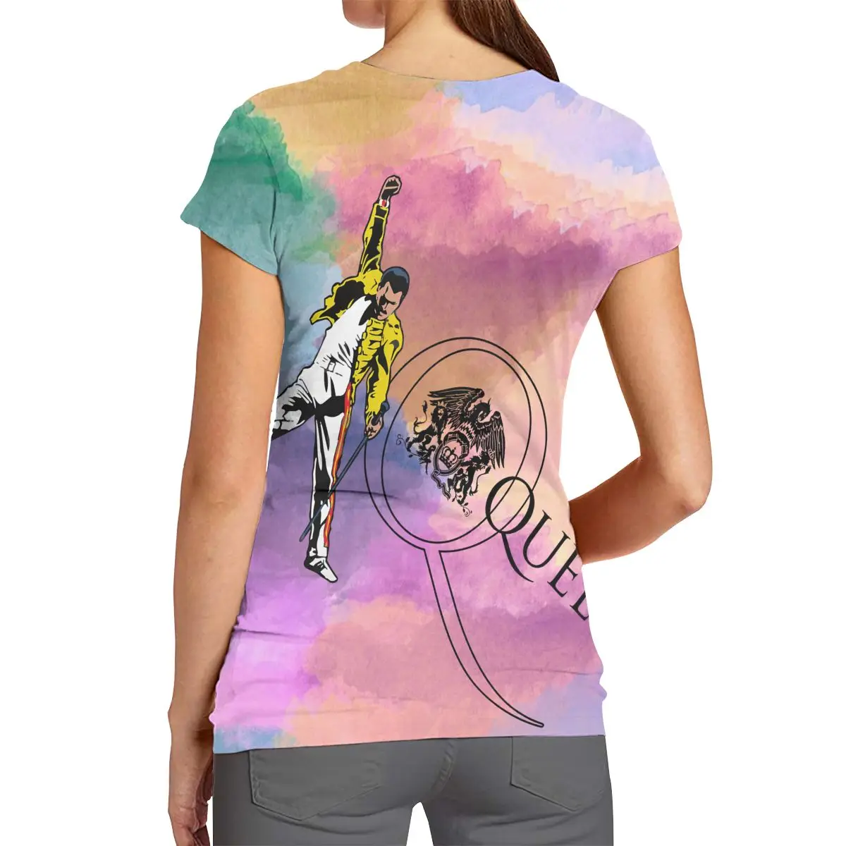 

Freddie Mercury Queen-Rock-Band Women's short sleeve T Casual Loose Tshirts Fit Tunic Top Baggy Comfy