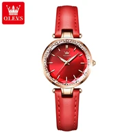 olevs 2021 woman watches red leather strap top brand luxury watch women quartz waterproof womens wristwatch ladies girls clock